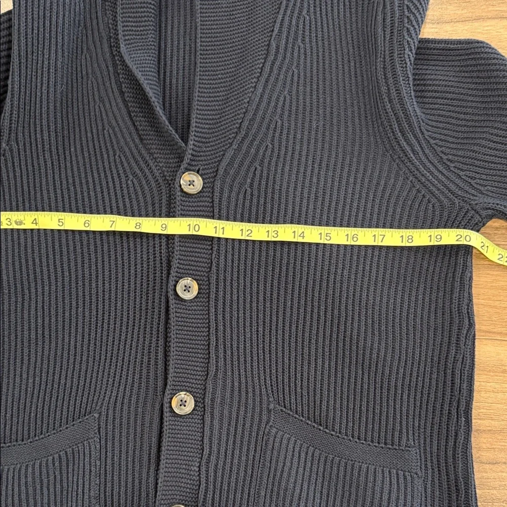 Common People Navy Shawl Collar V-Neck Button Up Ribbed Knit Cardigan Preppy M